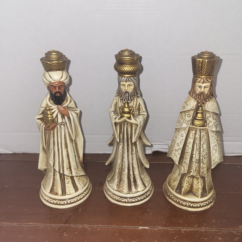 Vintage Dickson Japan Three Wise Men Candle Holders Papier Mache Mid Century